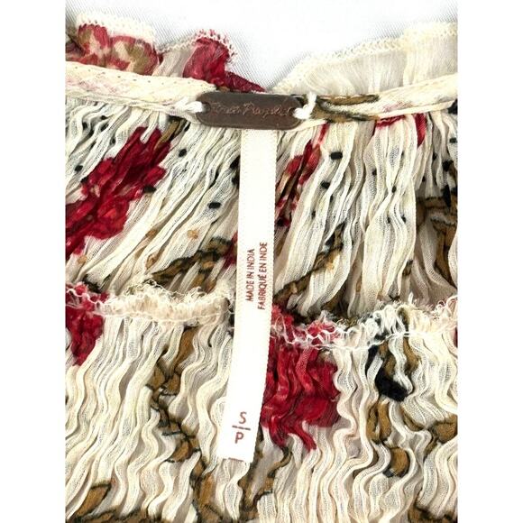 Free People Floral Ruffle Tunic Top Flounce Sleeve Boho Kara SMALL - Picture 5 of 11